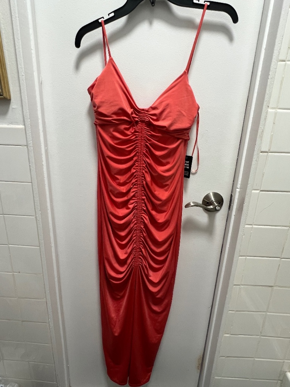 Express Coral Ruched Maxi Dress